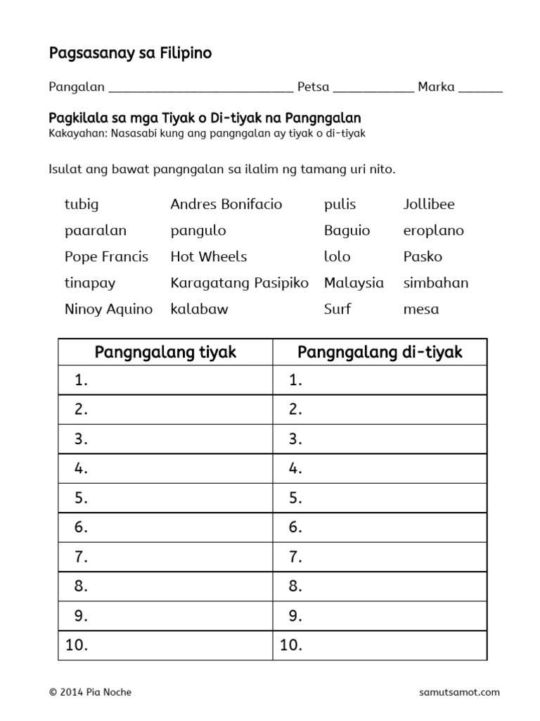 pagkilala sa tiyak o di tiyak na pangngalan 3 pdf pdf