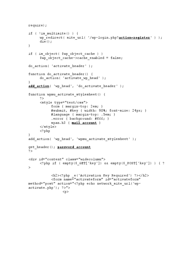 Configuring styles and actions for the wordpress multisite activation