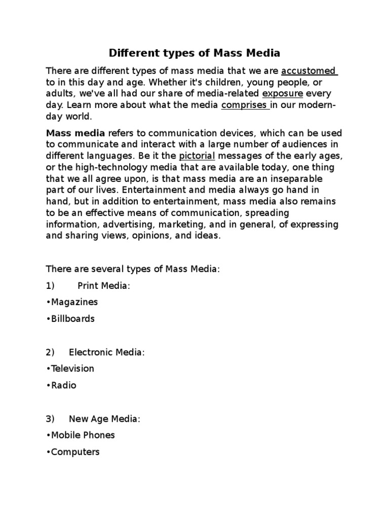Different Types of Mass Media Mass Media Billboard