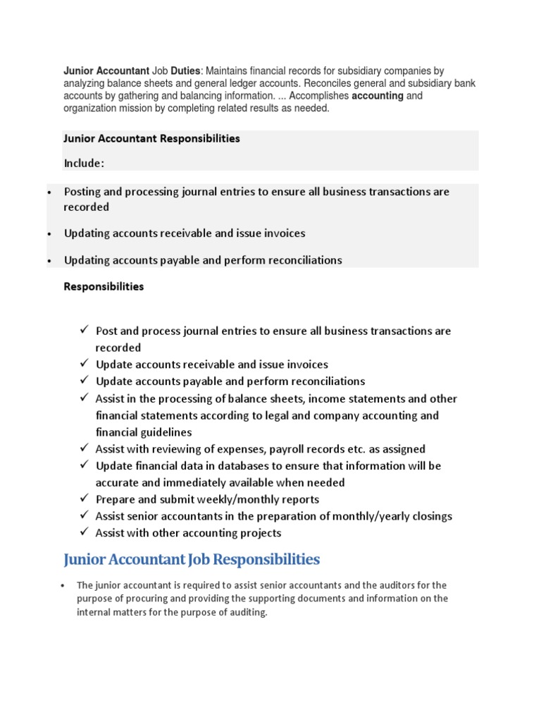 Junior Accountant | PDF | Accounts Payable | Accounting
