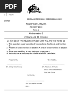 Mathematics 2 2 Hours and 30 Minutes Do Not Open This Question Paper Until You Are Told To Do So