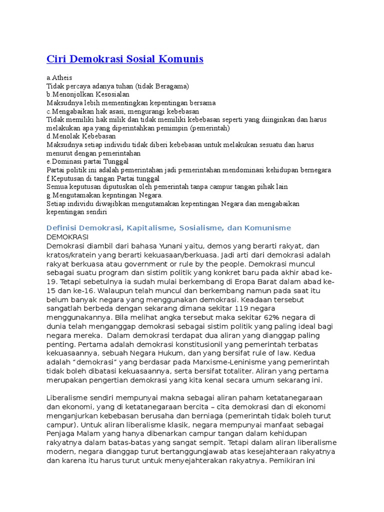 Ciri Demokrasi Sosial Komunis Pdf