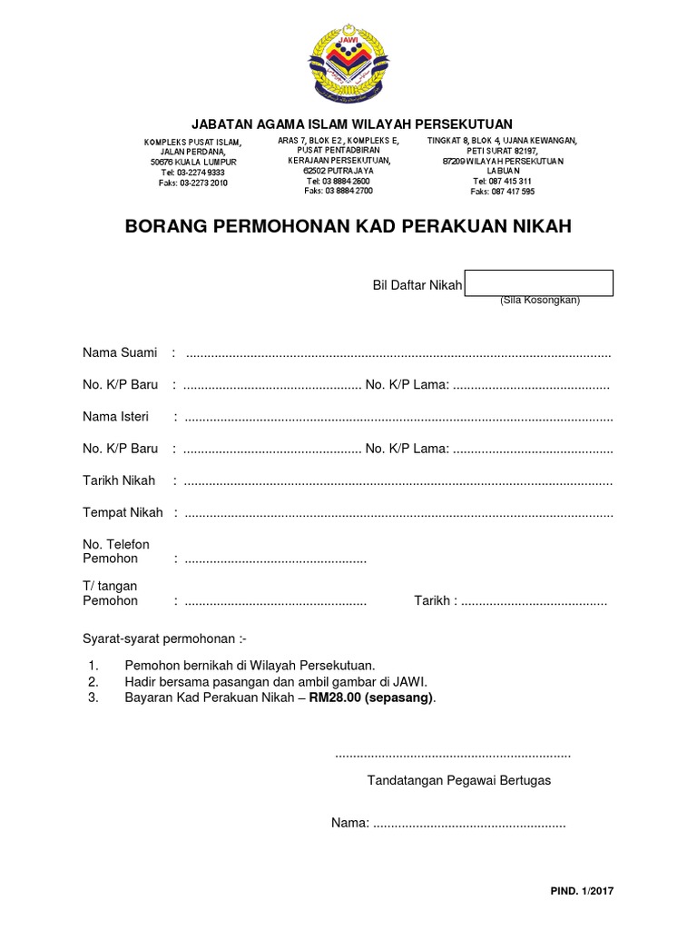 Contoh Kad Nikah Pahang
