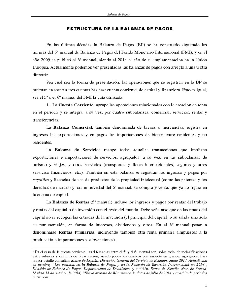 Estructura de La Balanza de Pagos (6º Manual de BP) | PDF | Balance de ...