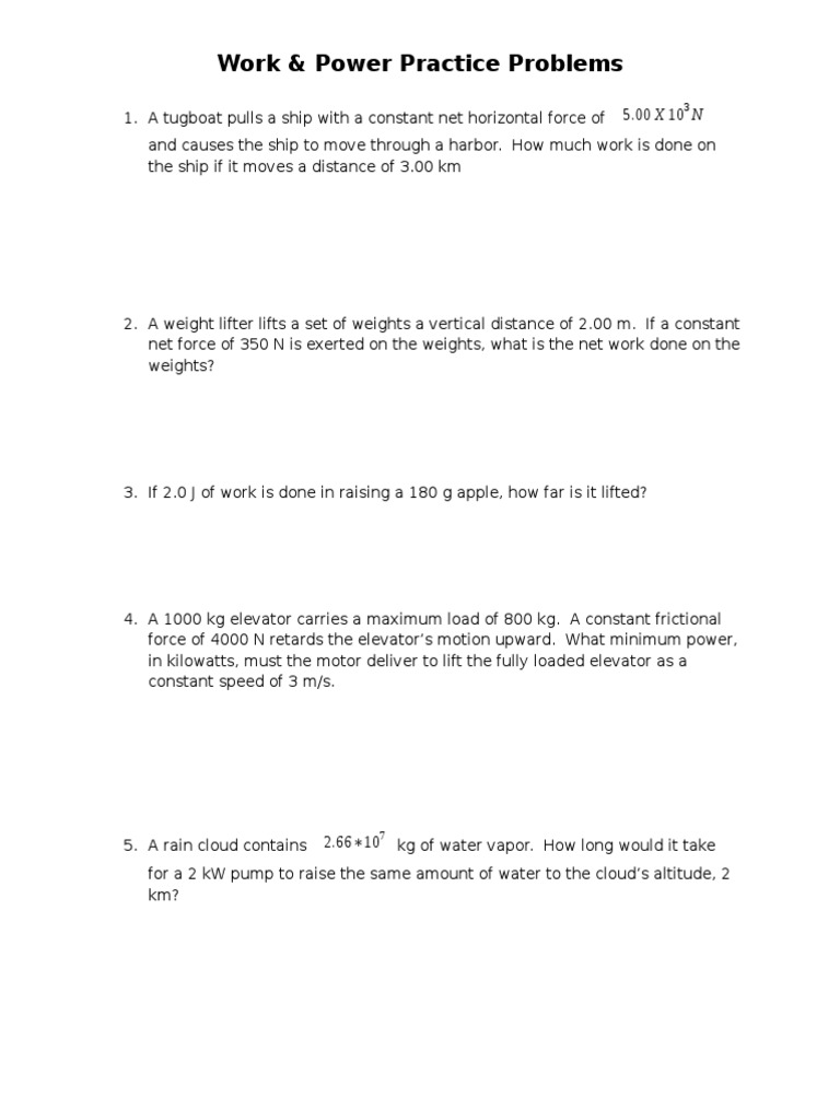 Work & Power Problem Set | PDF