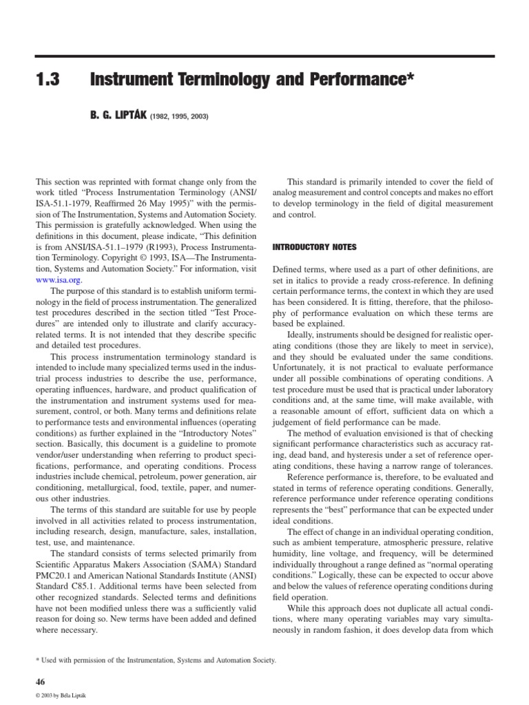 1.3 Instrument Terminology and Performance B. G. Lipták Download
