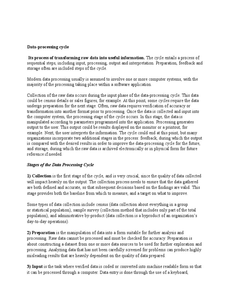 Data Processing Cycle Pdf Data Computer Program