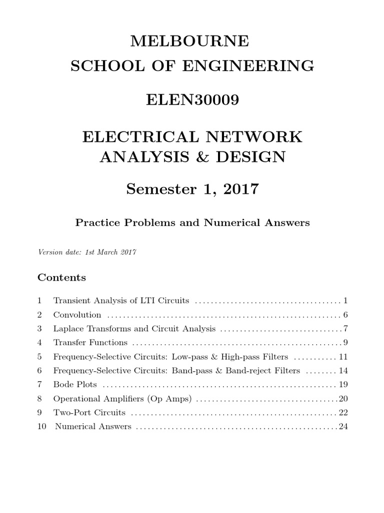 Melbourne School of Engineering ELEN30009 Electrical Network Analysis