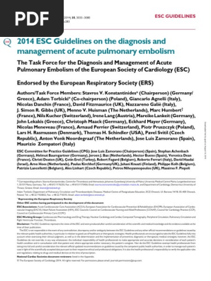 14 Esc Guidelines On The Diagnosis And Management Of Acute Pulmonary Embolism Pdf Thrombosis Vein