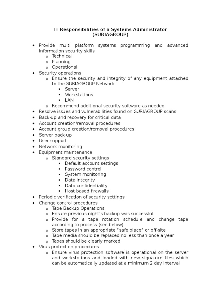 Systems Administrator IT Responsibilities | PDF | Computer Virus ...