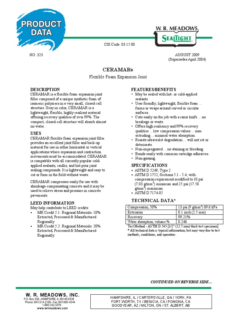 Thick CERAMAR Expansion Joint Filler PDF Concrete Building Materials