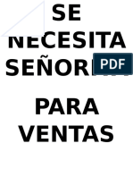 Se Necesita Señorita para Ventas