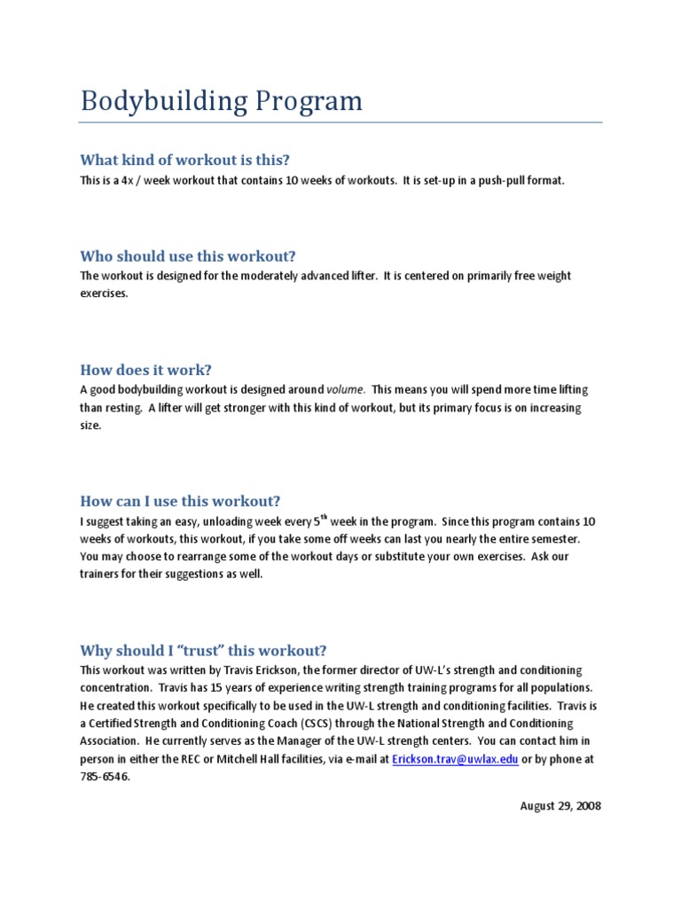 Full bodybuilding program.pdf | Strength Training | Weight Training
