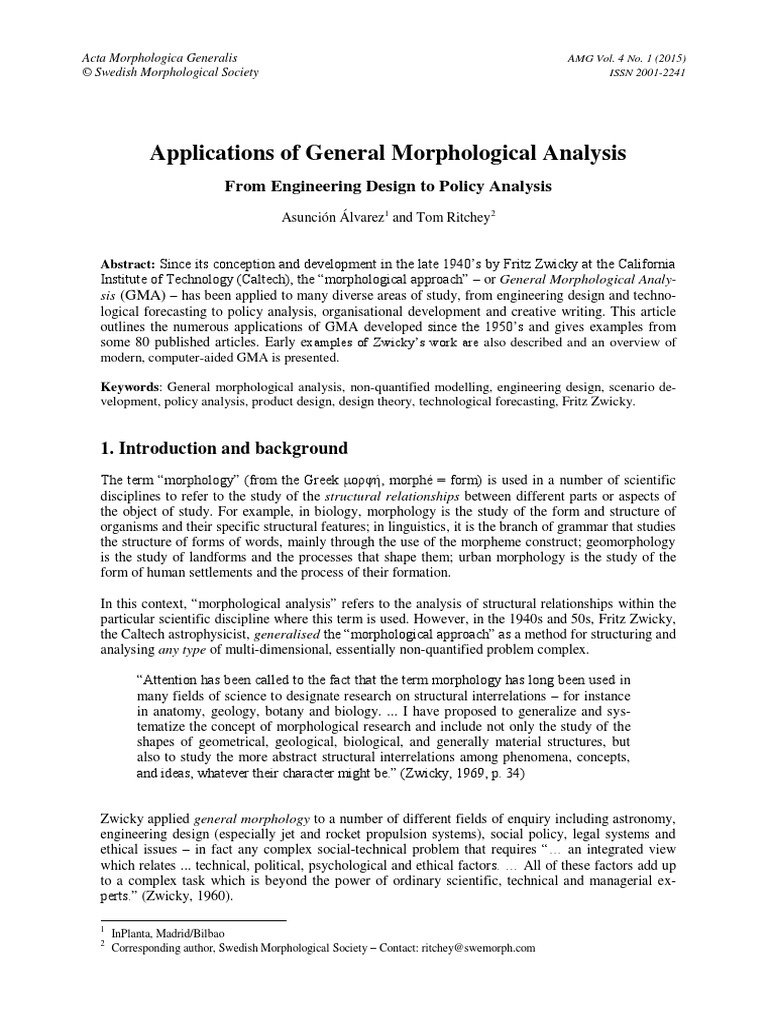 Applications of General Morphological Analysis Engineering Design