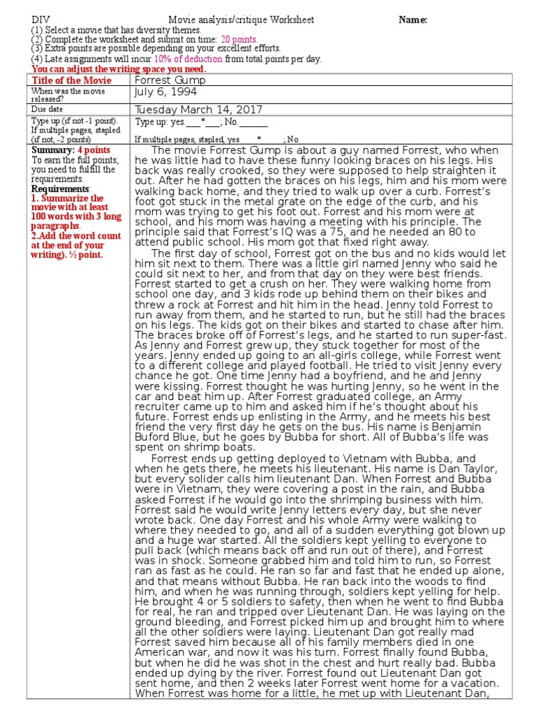 worksheet Forrest Gump Worksheet worksheets forrest gump worksheet tokyoobserver just another movie worksheet