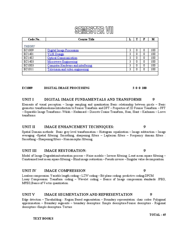Unit I Digital Image Fundamentals and Transforms 9 | PDF | Data ...