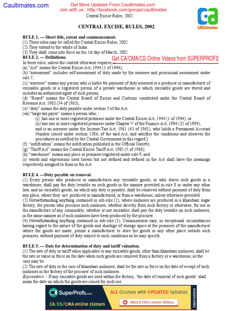 Central Excise Rules Overview 2002 | PDF | Textiles | Prices