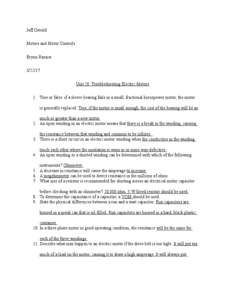 Unit 20 Troubleshooting Electric Motors PDF Capacitor