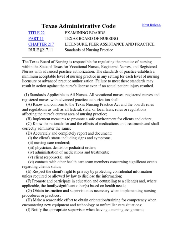 Texas Administrative Code 217_11 Nursing Advanced Practice