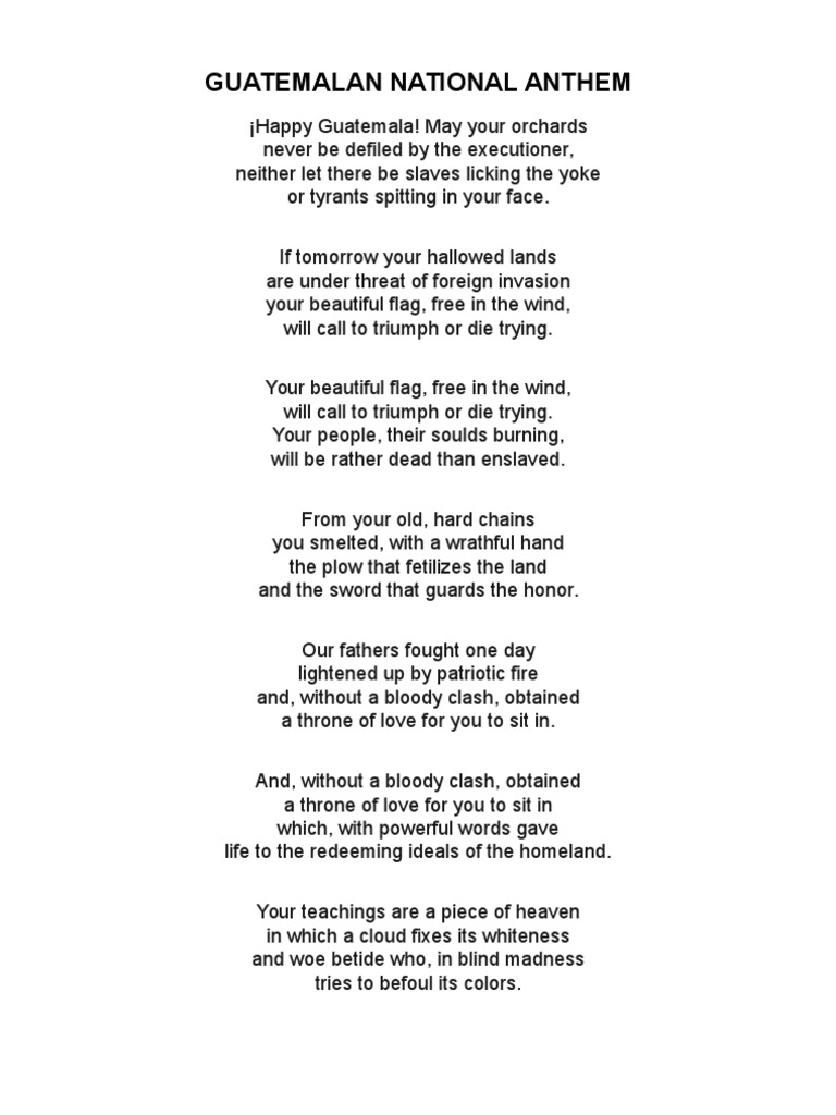 Himno Nacional de Guatemala en Ingles