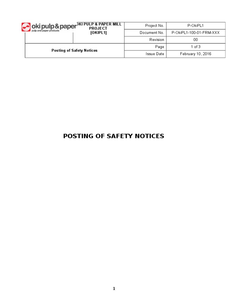 OKI Pulp & Paper Mill Safety Notices | PDF | Safety | Business