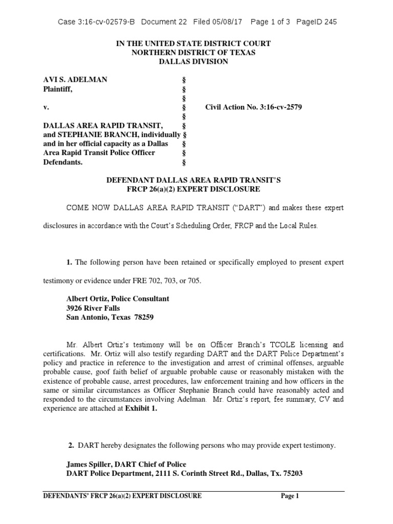 2017 05 08 DKT 22 DART Expert Disclosure PDF Federal Rules Of