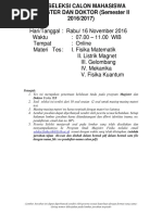 Soal Tes Masuk Program Magister Dan Doktor Fisika Semester Ii 2016 2017