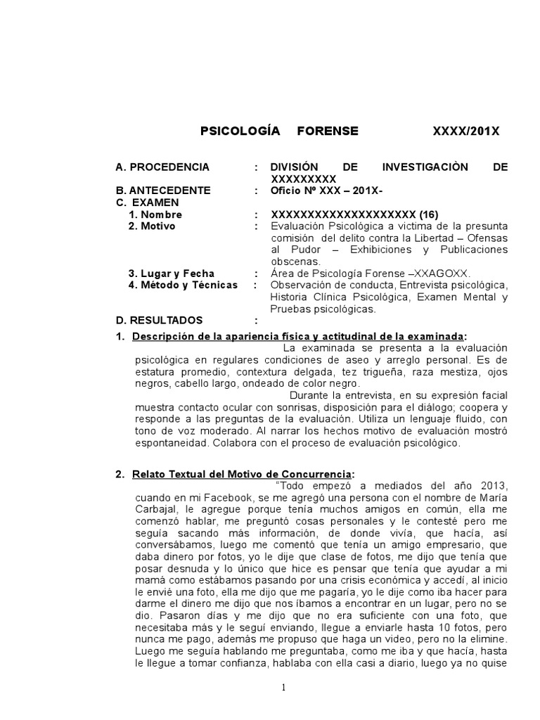 DICTAMEN PERICAL 1 Psicologia Forense PDF Sicolog a