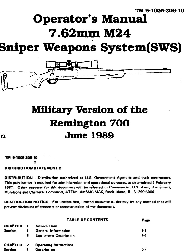 M24 Sniper Weapon System Manual | PDF | Rifle | Cartridge (Firearms)