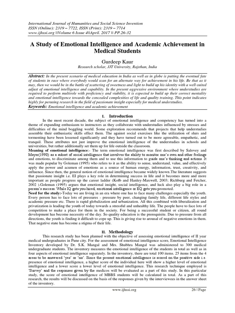 A Study of Emotional Intelligence and Academic Achievement in Medical ...
