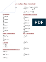 Memorized Derivative Formulas