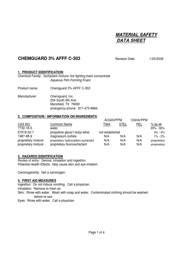 Foam Concentrate MSDS PDF Oxygen Magnesium