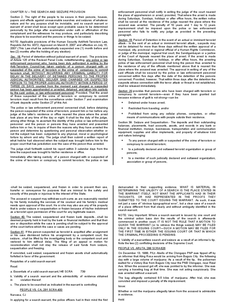 Search and Seizure in Anti-Terrorism Law | PDF | Search And Seizure ...