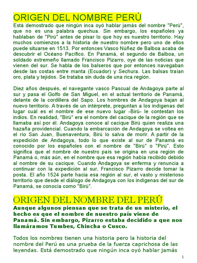 Origen del nombre Perú: Historia y mitos | PDF | Imperio Inca ...