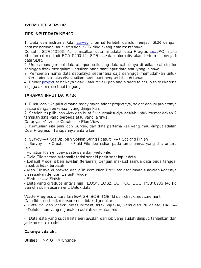 Panduan Input Data 12D Model | PDF