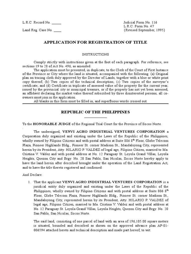 Petition for Judicial Title 20876 Government Information Government