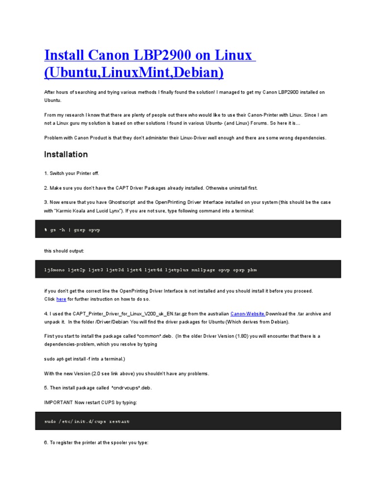 canon lbp 2900 driver linux ubuntu