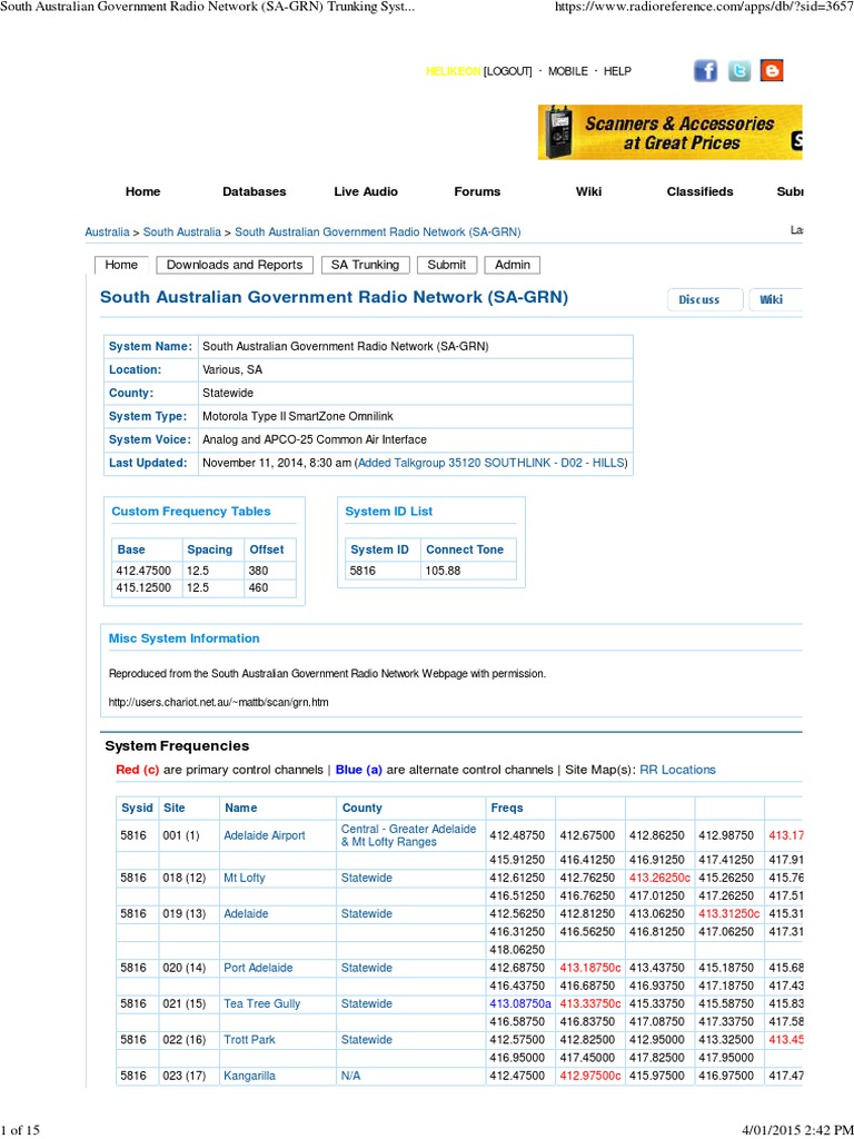South Australian Government Radio Network (SAGRN) Trunking System, Various, South Australia