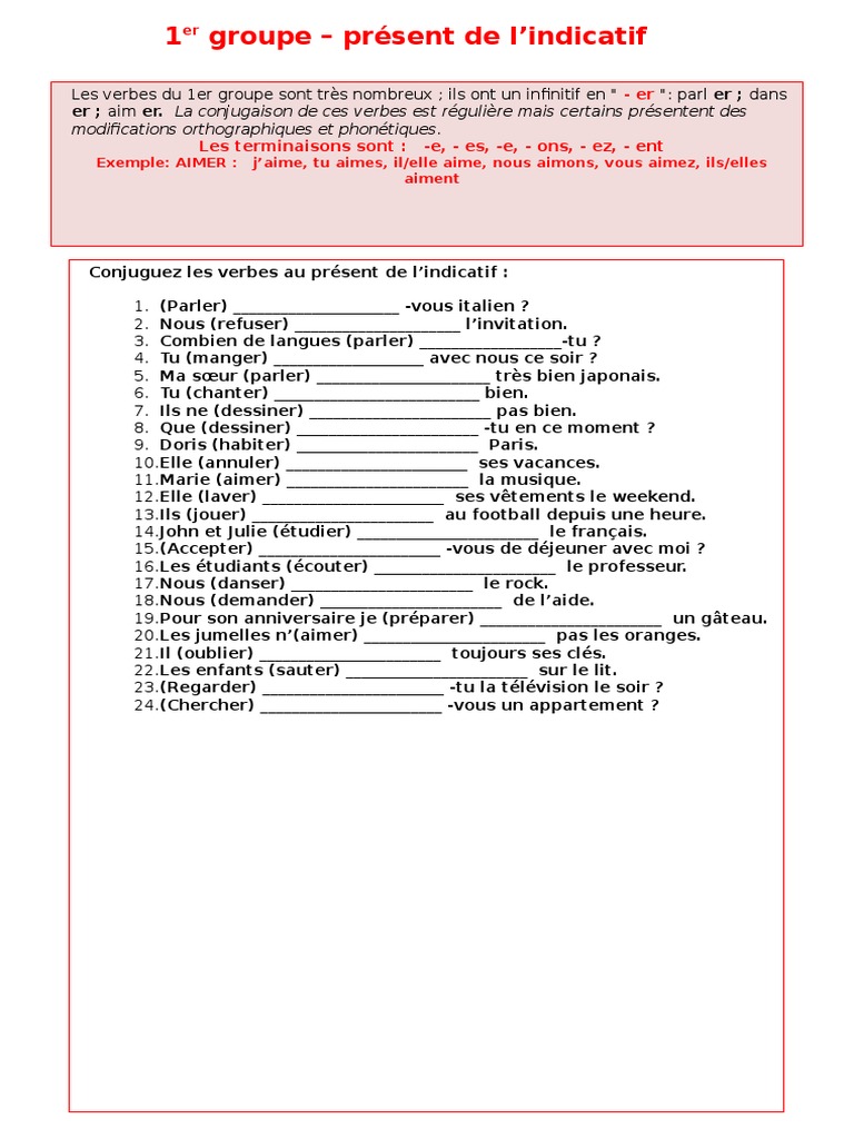 Présent De L indicatif 1er Groupe Present de L'indicatif | PDF | Verbe | Théorie (échecs)