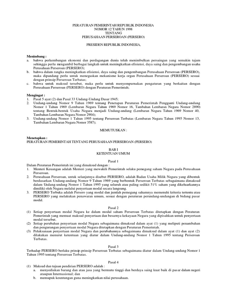Peraturan Pemerintah Tahun 1998 012 98 PDF | PDF