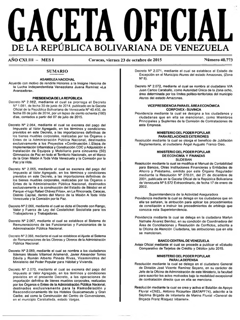 Gaceta Oficial Productos Exentode de IVA Venezuela Nicolás Maduro