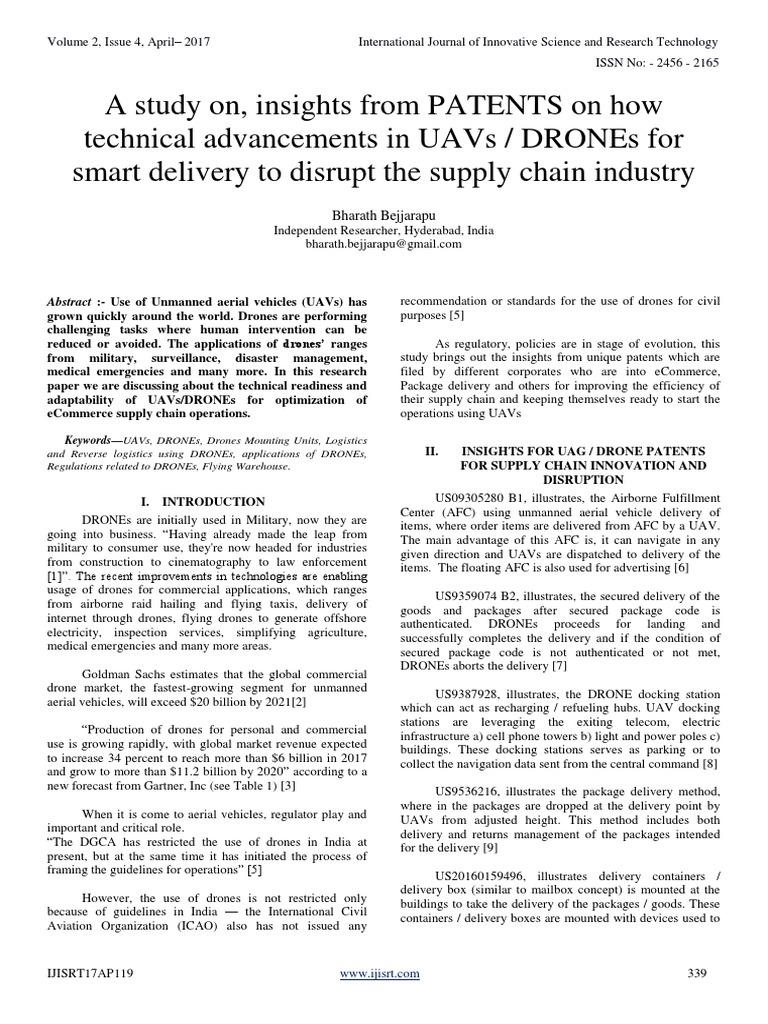 A Study On Drones Insights From Patents 1 2 Unmanned Aerial
