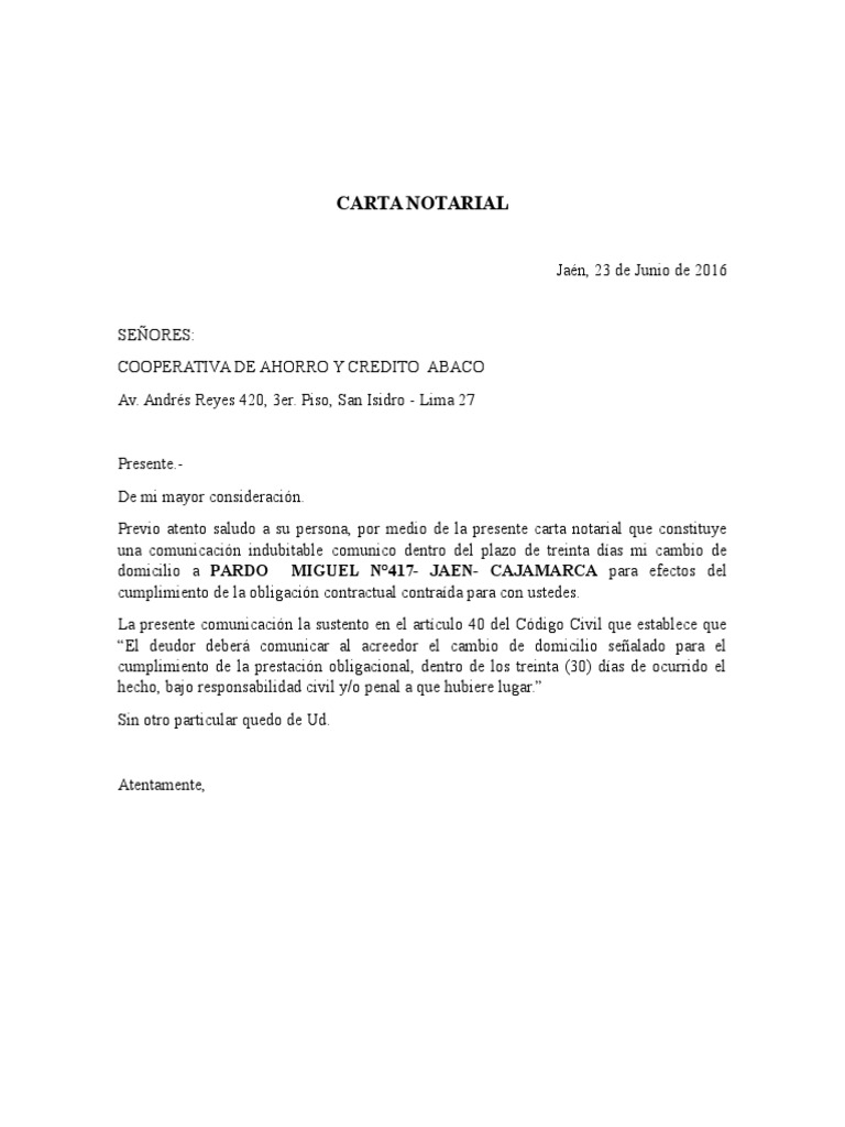 Carta Notarial Domicilio