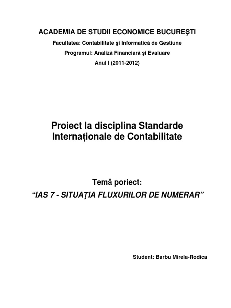 Proiect Ias 7 Situatia Fluxurilor de Numerar PDF | PDF