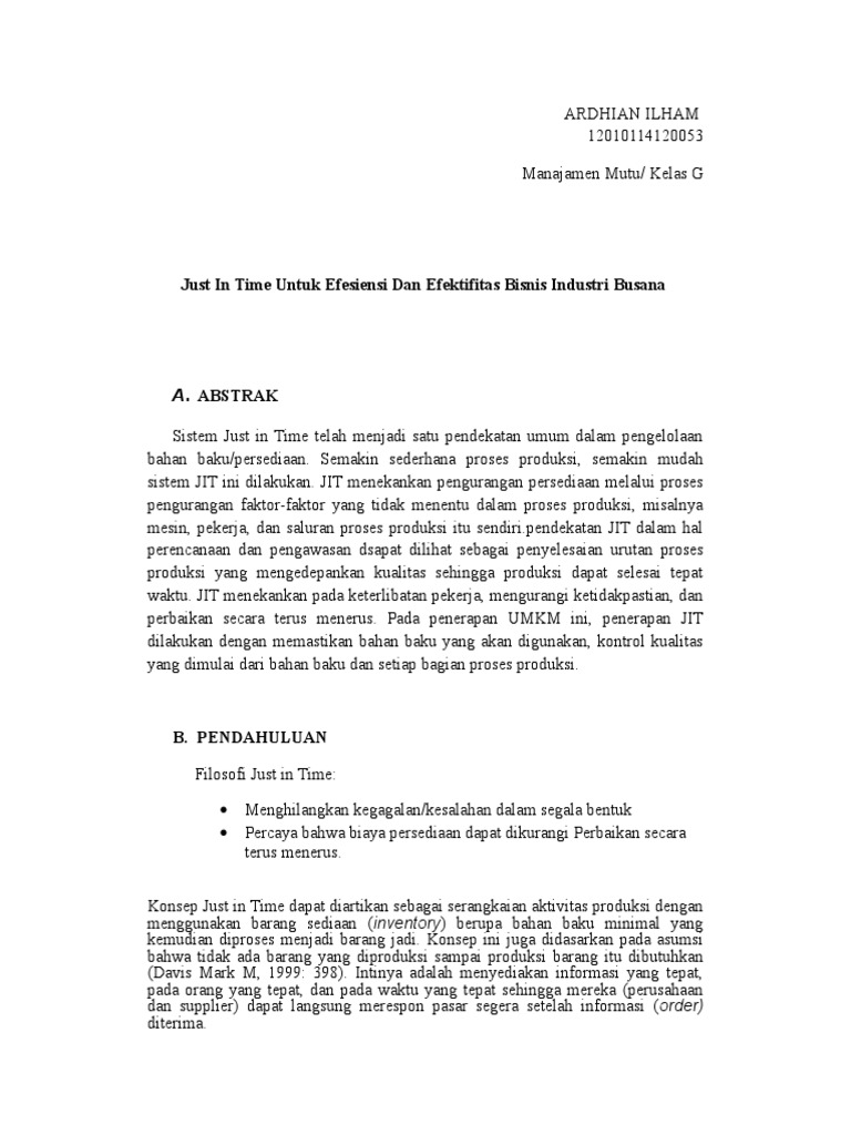 Just In Time untuk Efisiensi Bisnis | PDF