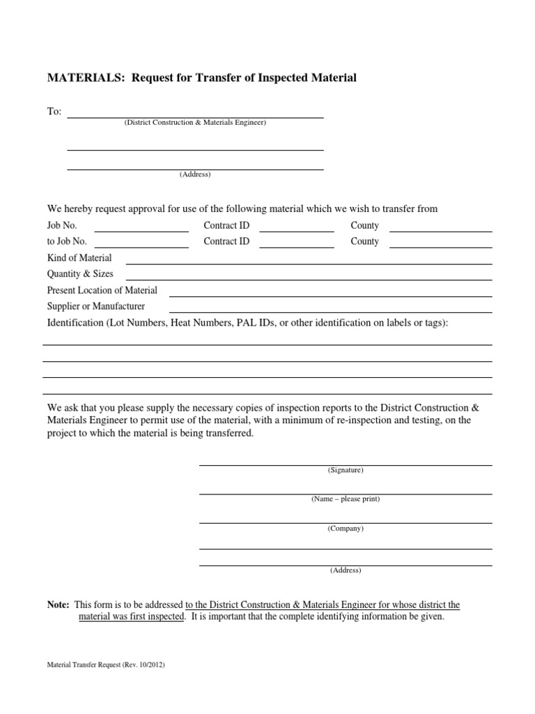 Material Transfer Request Form | PDF | Art | Technology & Engineering