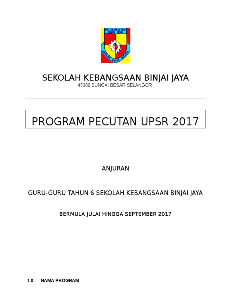 Kertas Kerja Program Pecutan UPSR 2017