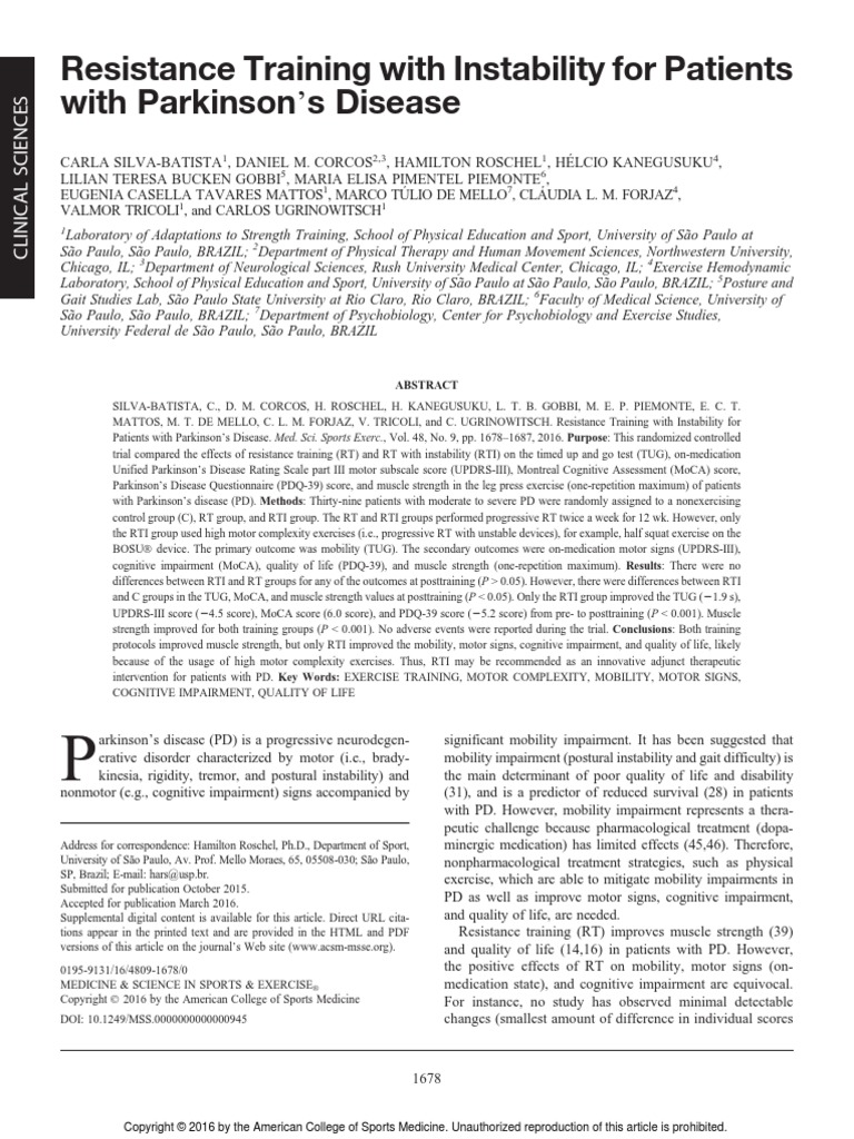 Resistance Training With Instability For Patients PDF Balance