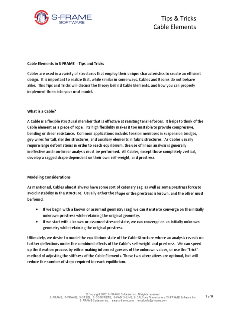 Cable Elements in S FRAME - Tips and Tricks | PDF