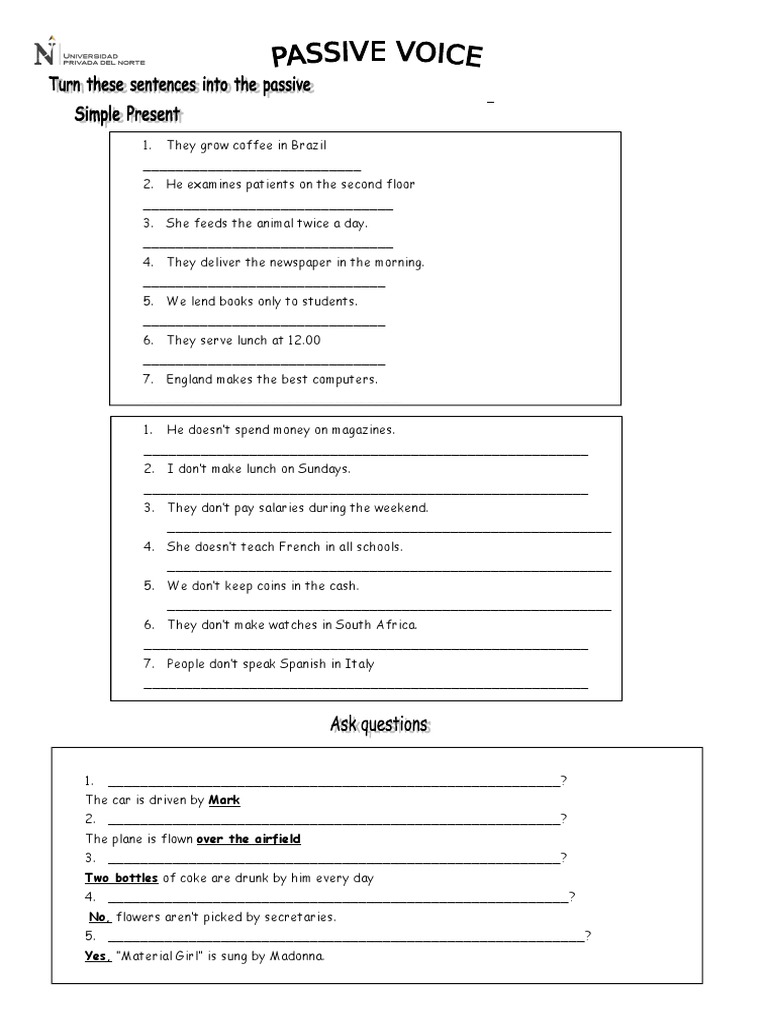 Present Simple Passive Voice Exercises | PDF | Language Arts ...